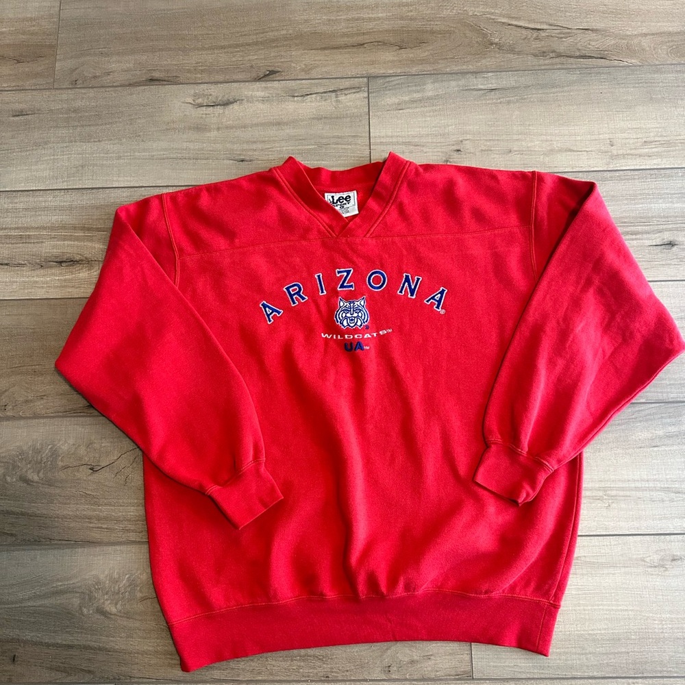 Lee Sport Vintage Red Arizona Wildcats Crewneck Sweatshirt with Blue Embroidery
